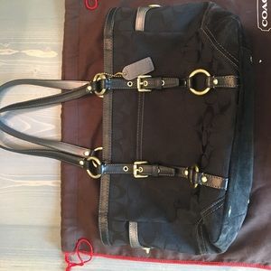 Coach shoulder tote black leather trim